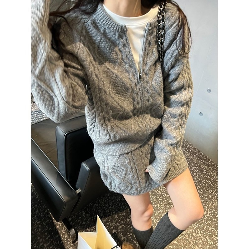 Women'S Fashion Long Coat - Fashion O-neck Zipper Long Sleeve Knitted