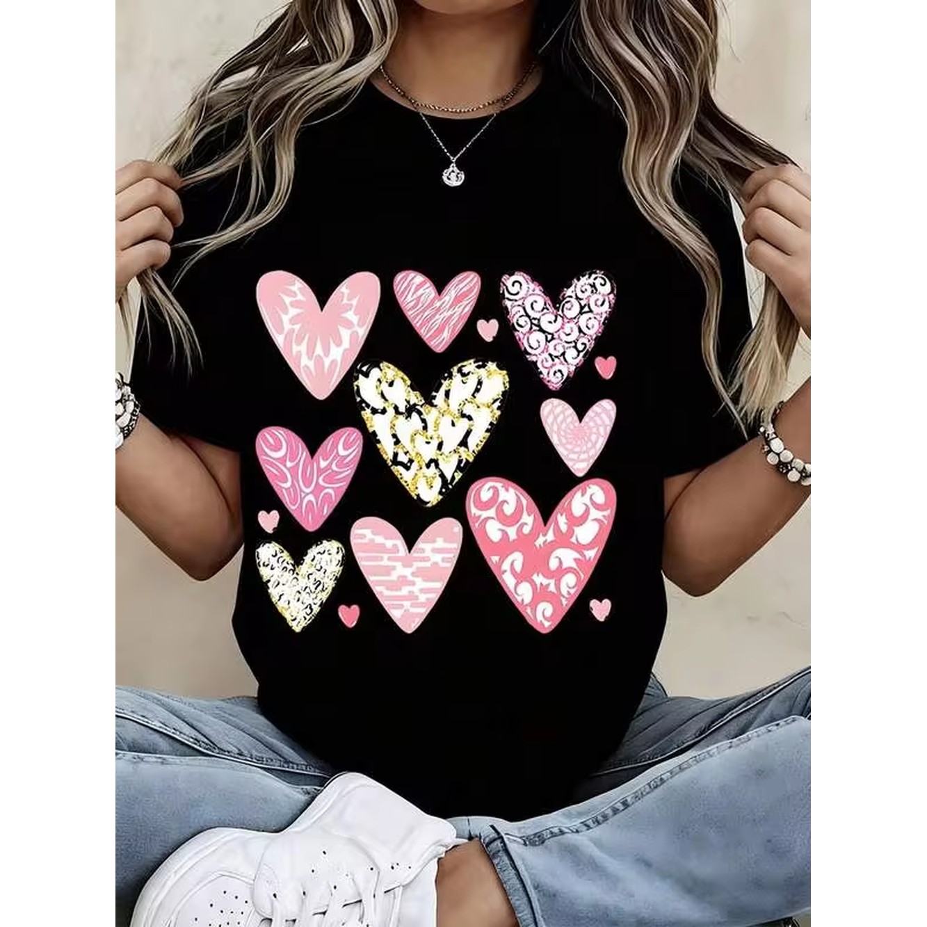 Women'S Fashion Graphic Tees - Women Black T Shirt Valentine Day