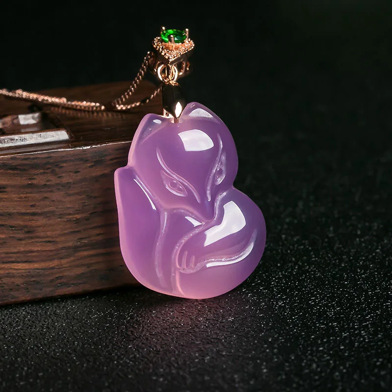 Women'S Fashion Jewellery - Natural Purple Agate Fox Pendant Necklace