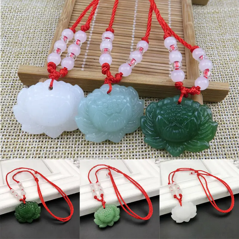 Women'S Fashion Jewellery - Natural Green Jade Lotus Pendant Beads