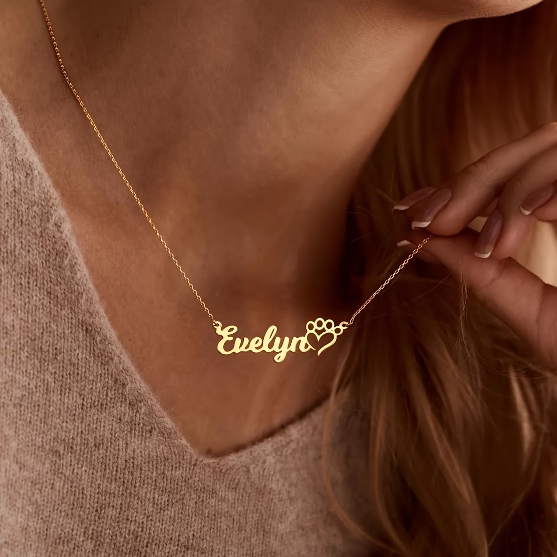 Xl Women'S Fashion - Personalized Pet Name Necklace Heart Paw