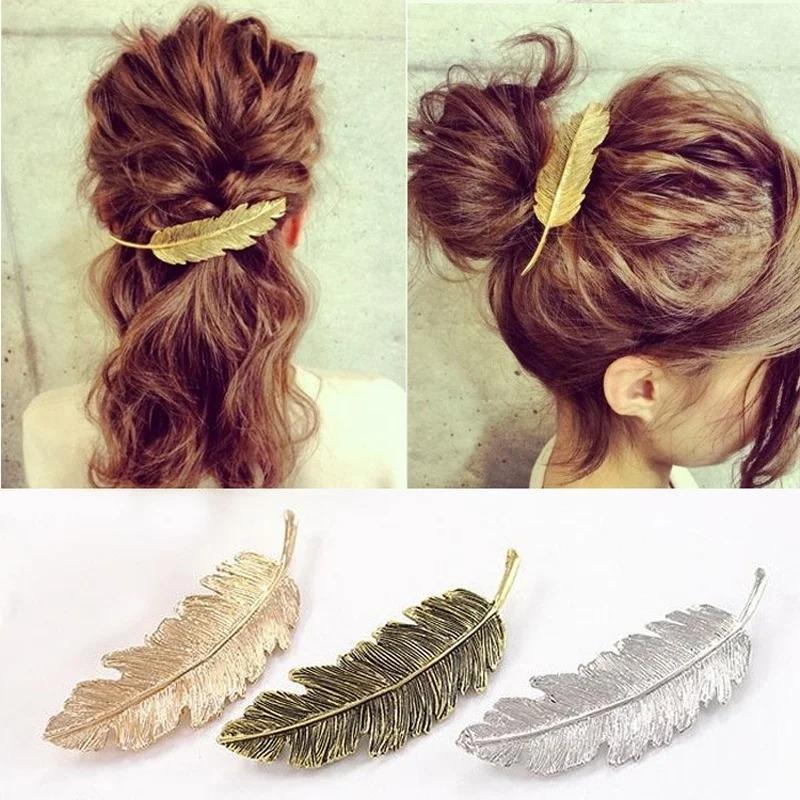 Women'S Fashion Jewellery - Women Leaf Feather Hair Clip Slide