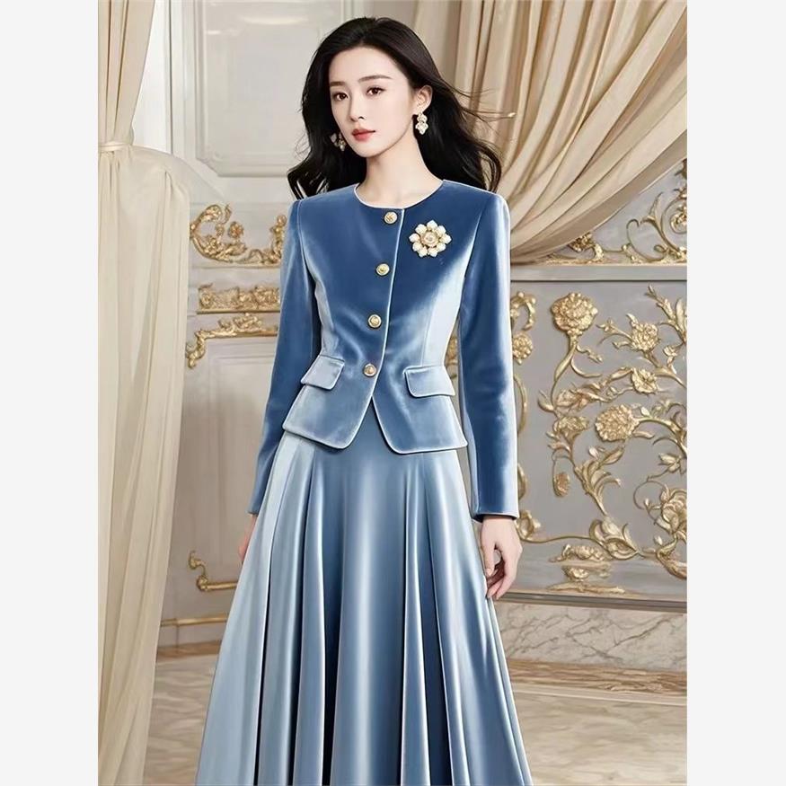 Women'S Fashion Long Coat - Two Piece Set French Vintage Elegant