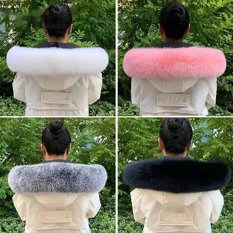 Women'S Fashion Long Coat - 100% Natural Fur Collar Winter Real