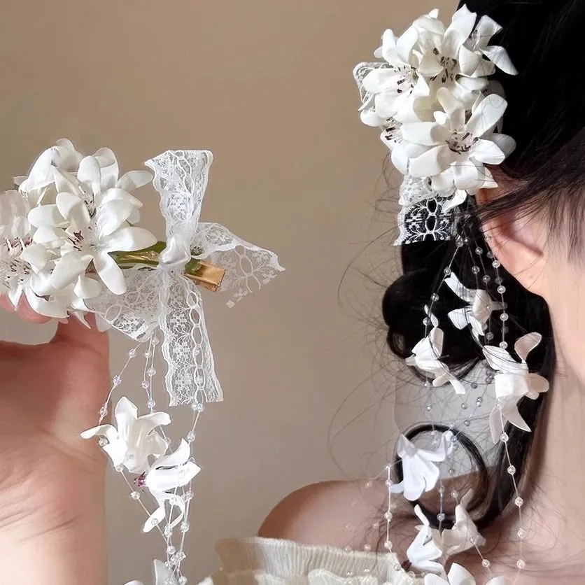 Elegant White Floral Hair Clip - Women Fashion Photoshoot review and price