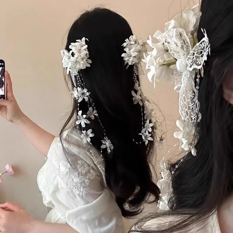 Elegant White Floral Hair Clip - Women Fashion Photoshoot review and price